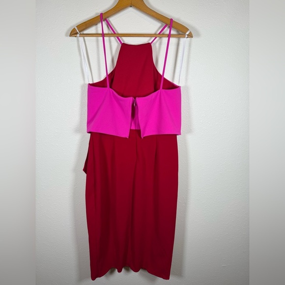 Betsy & Adam Pink and Red Faux Wrap Dress Halter Size 8 Knee Length - Picture 8 of 10